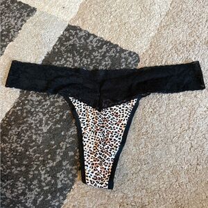 Victoria's Secret Leopard Print Thong Panties with Black Lace band- XL
